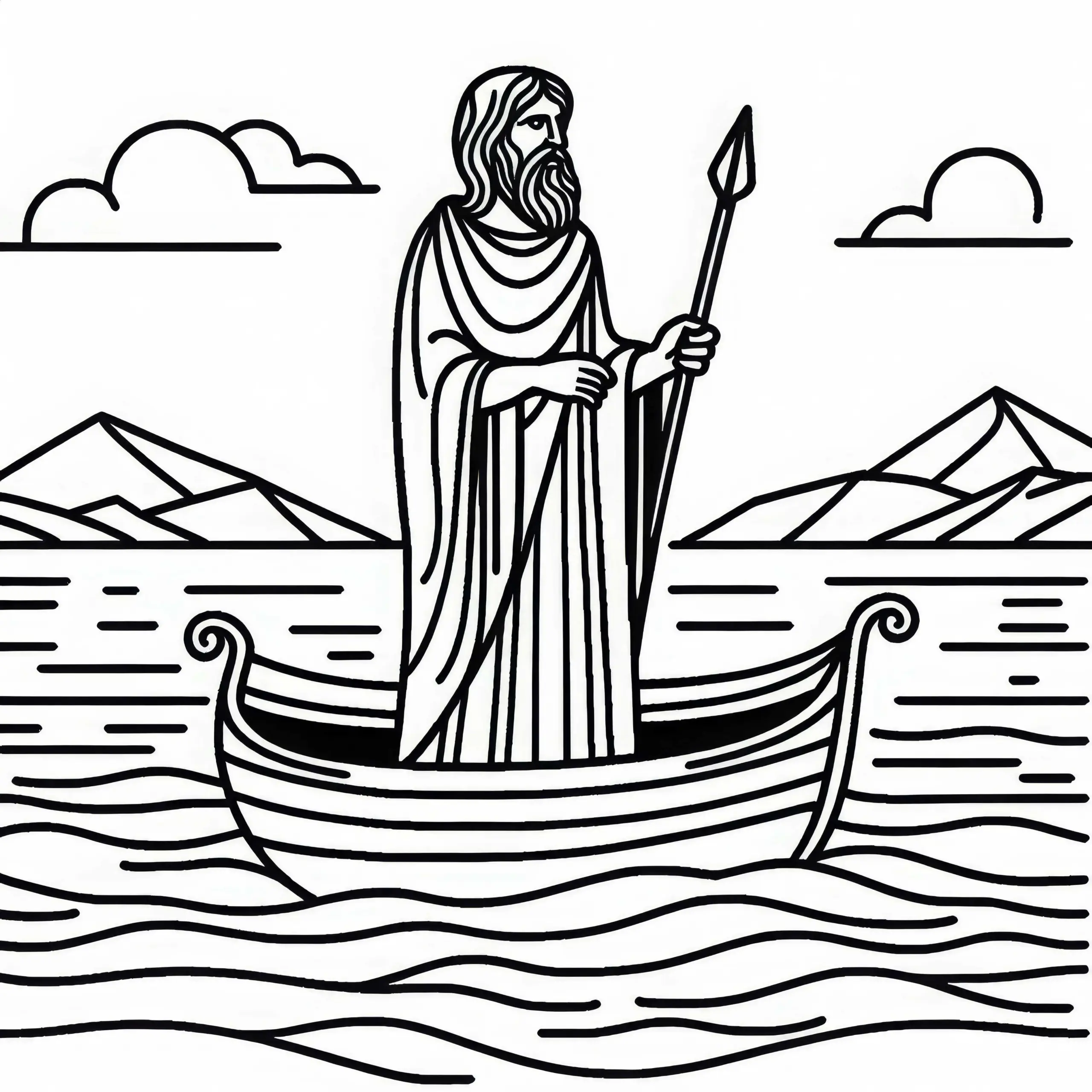 Charon wartet an der Uferlinie mit seinem Boot – Malvorlage gratis (Ausmalbild)