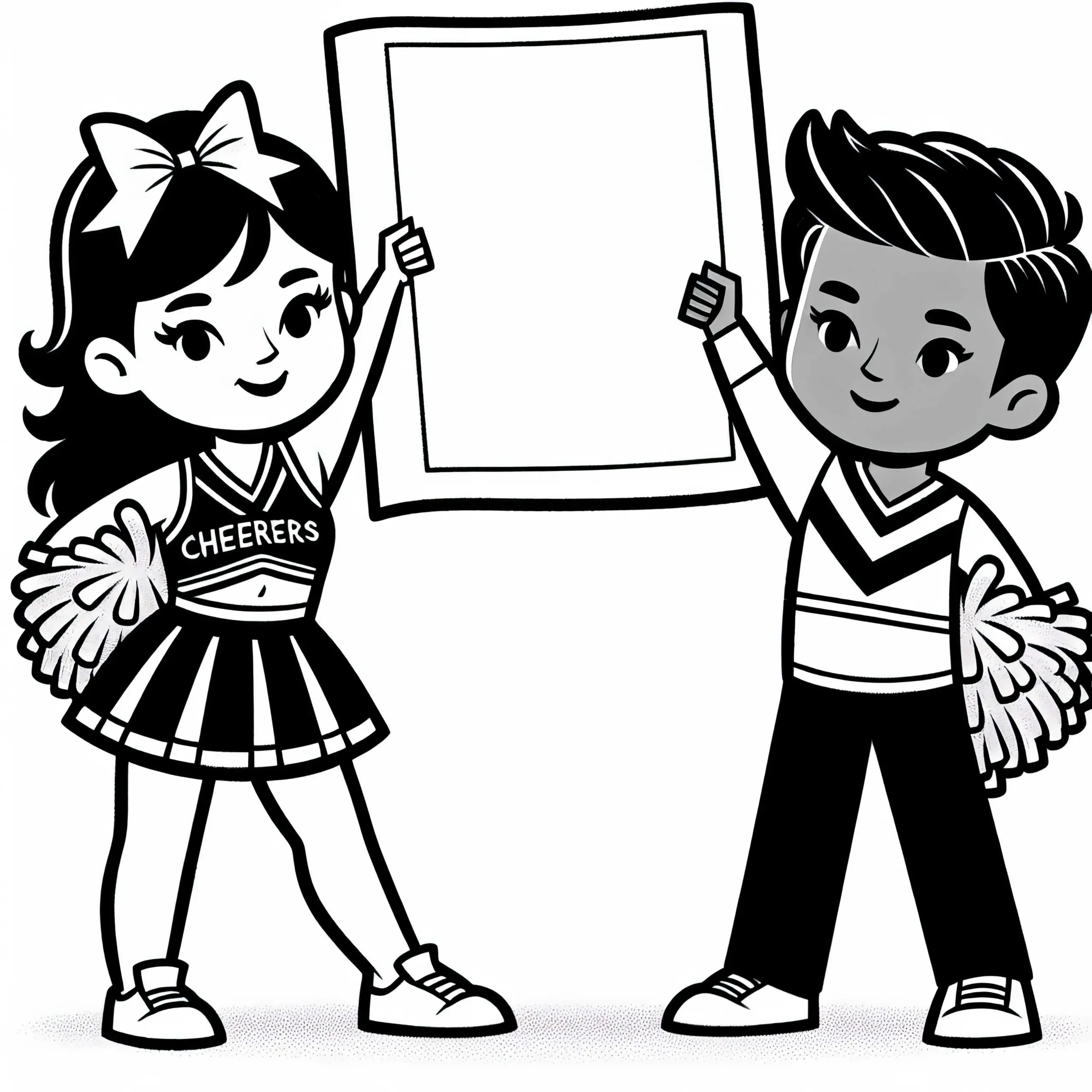 Cheerleader halten Banner hoch – Ausmalbild kostenlos