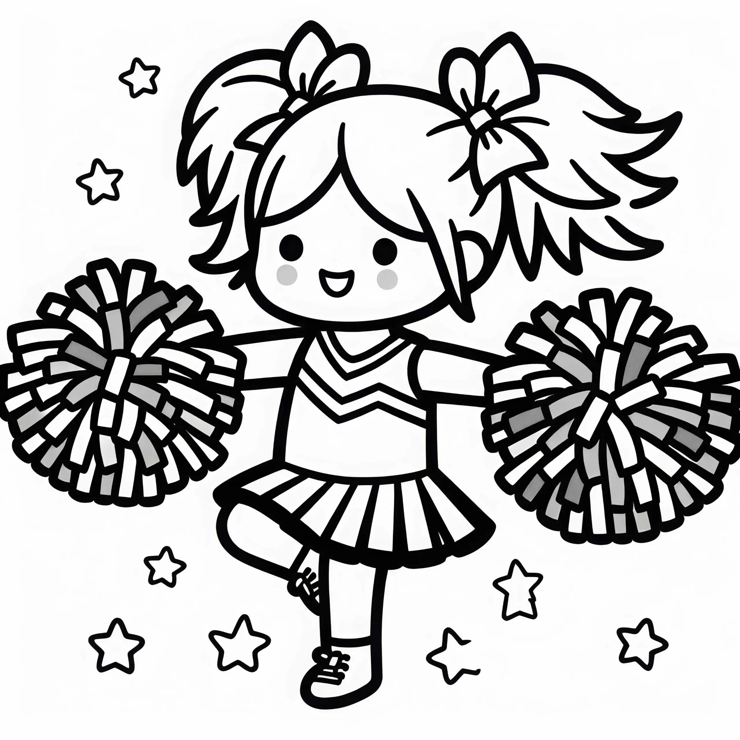 Cheerleader mit Pompons – Malvorlage einfach und kostenlos (Ausmalbild)