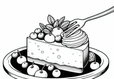 Cheesecake als Dessert – Ausmalbild kostenlos herunterladen und online ausmalen