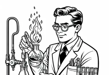 Chemiker führt Experiment mit Bunsenbrenner durch – Ausmalbild kostenlos