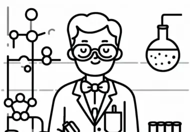 Chemiker notiert Ergebnisse im Laborjournal – Malvorlage gratis