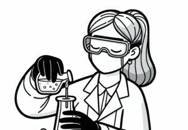 Chemikerin neutralisiert Säure mit Base – Ausmalbild kostenlos downloaden