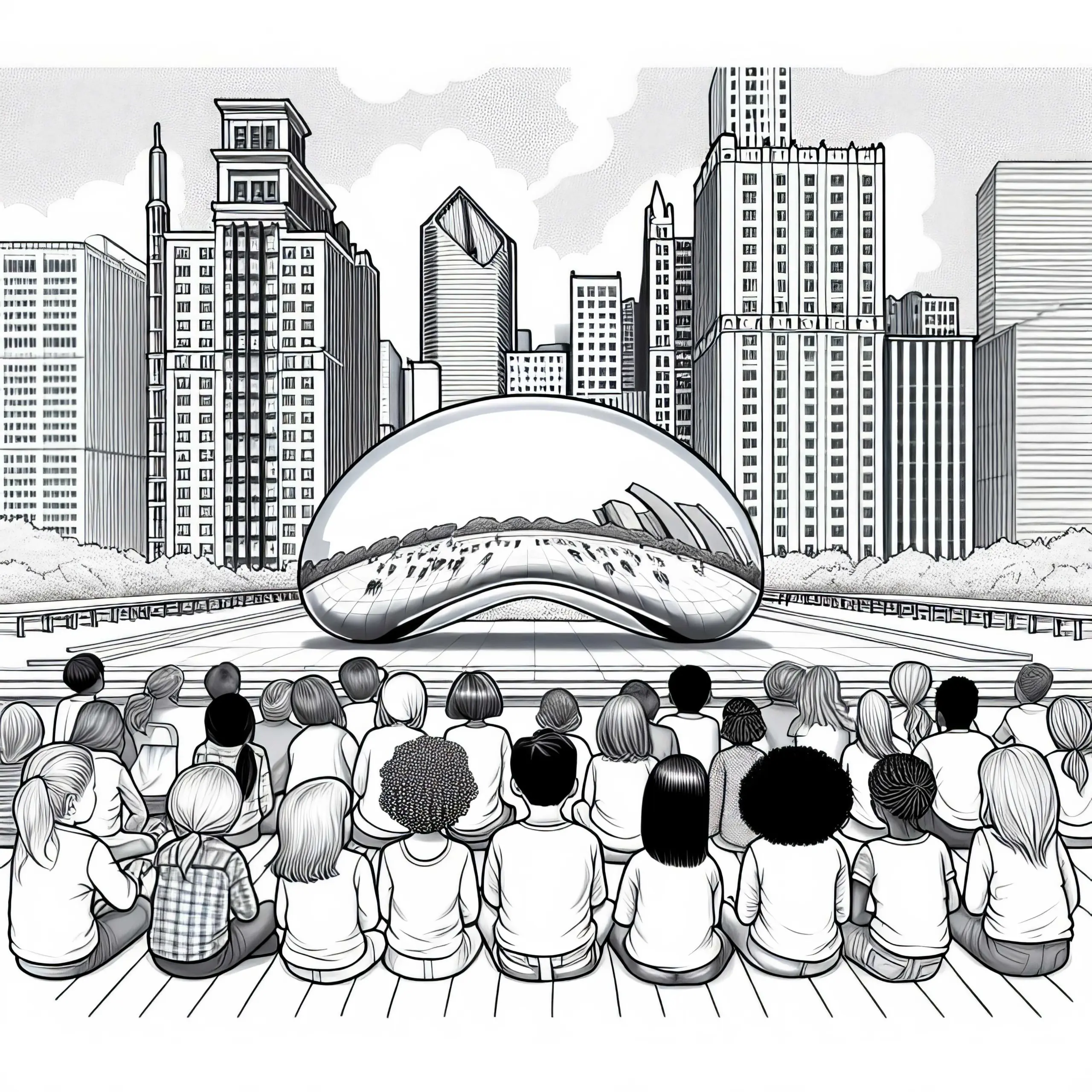 Chicago Millennium Park – Großer Silberner Bean Malvorlage Kostenlos (Ausmalbild)
