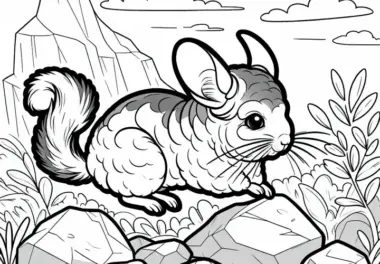 Chinchilla hüpft flink über Felsen und Steine – Ausmalbild gratis