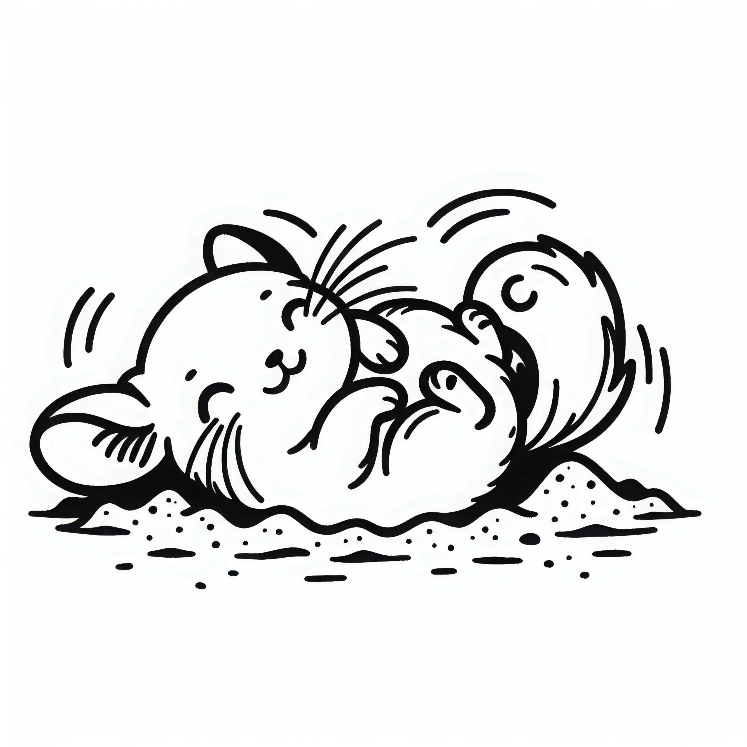 Chinchilla rollt sich im Sand, um sein Fell zu reinigen – Malvorlage einfach gratis (Ausmalbild)
