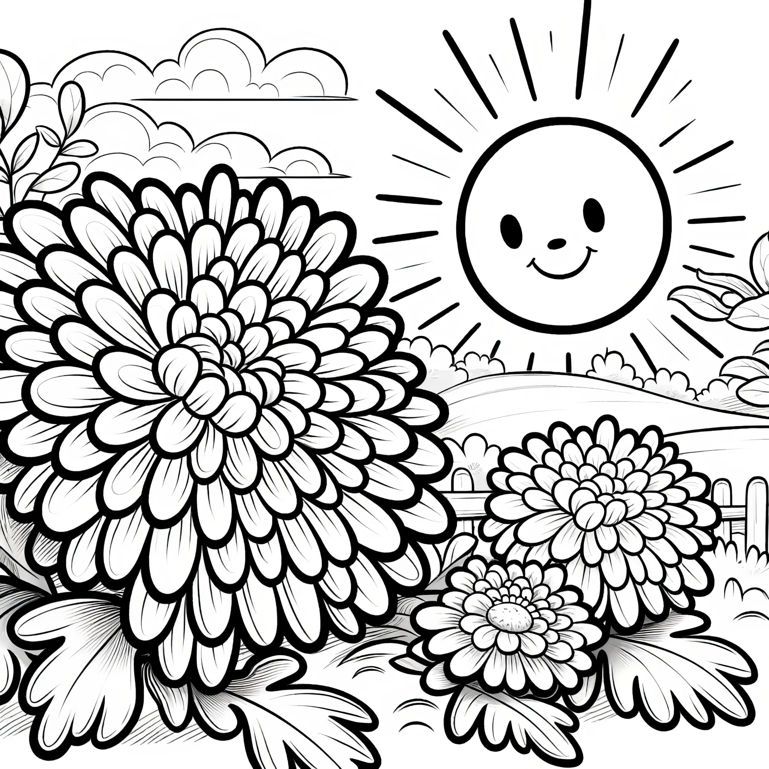 Chrysantheme mit großer Blüte zum Ausmalen (Kostenlos) (Ausmalbild)