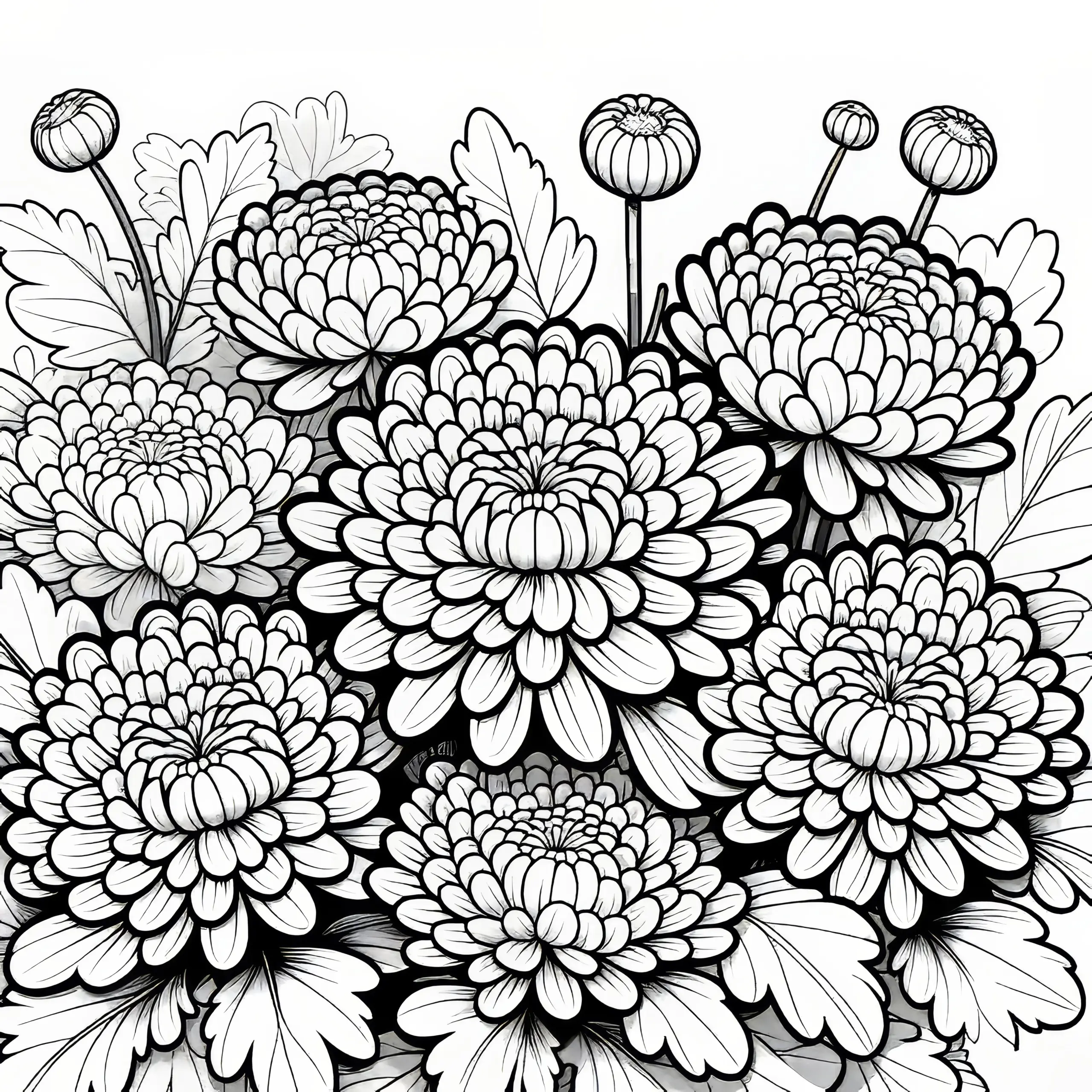 Chrysanthemen Blumen: Gratis Malvorlage (Ausmalbild)