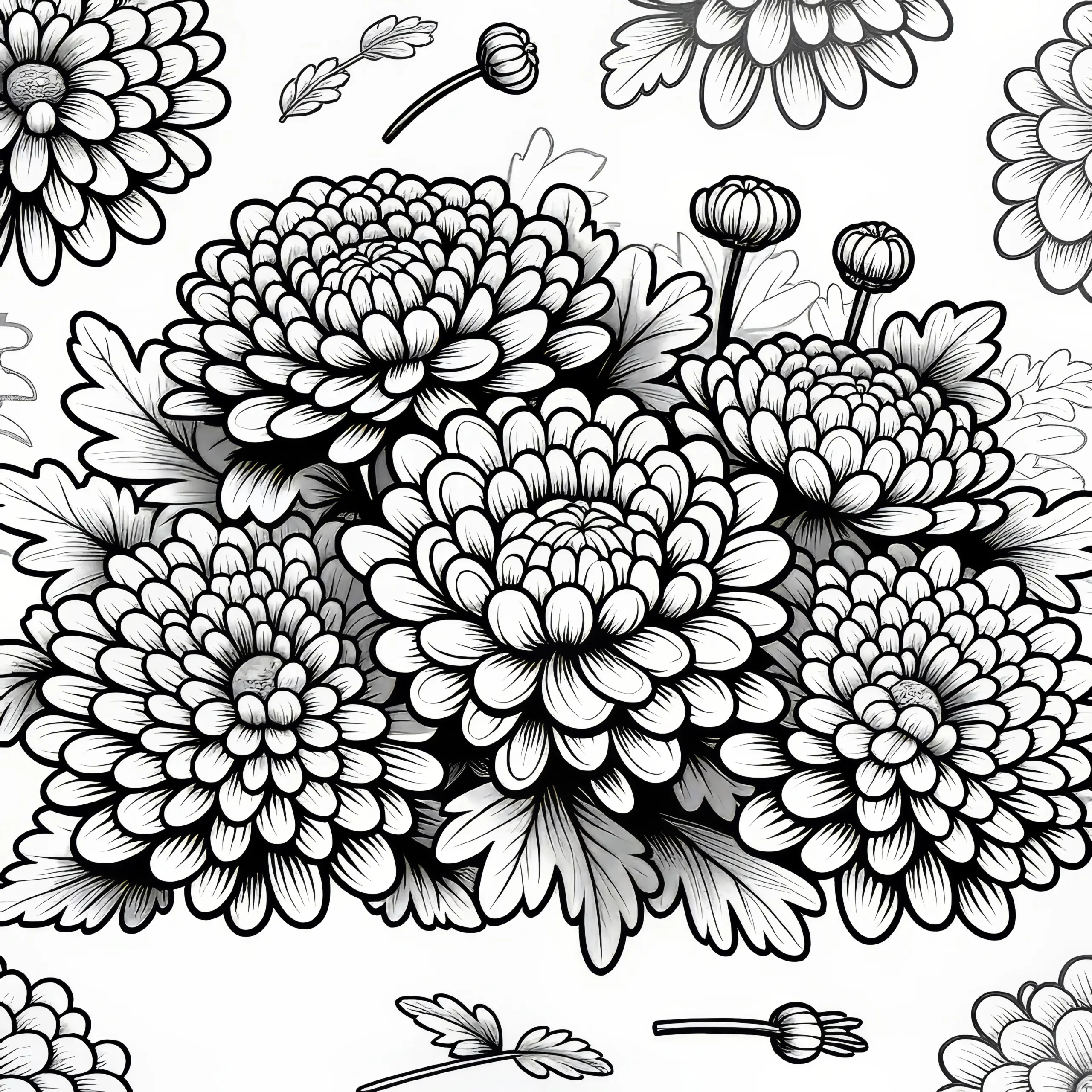 Chrysanthemen Blumen Malvorlage (Gratis) (Ausmalbild)