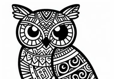 Ausmalbild einer Eule – Sternzeichen der Maya kostenlos zum Download