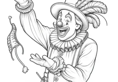 Clown führt Pantomime mit lustigen Gesten vor – Malvorlage detailreich kostenlos