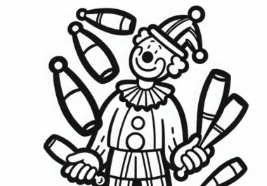 Ein Clown jongliert mit Keulen – Ausmalbild einfach und gratis