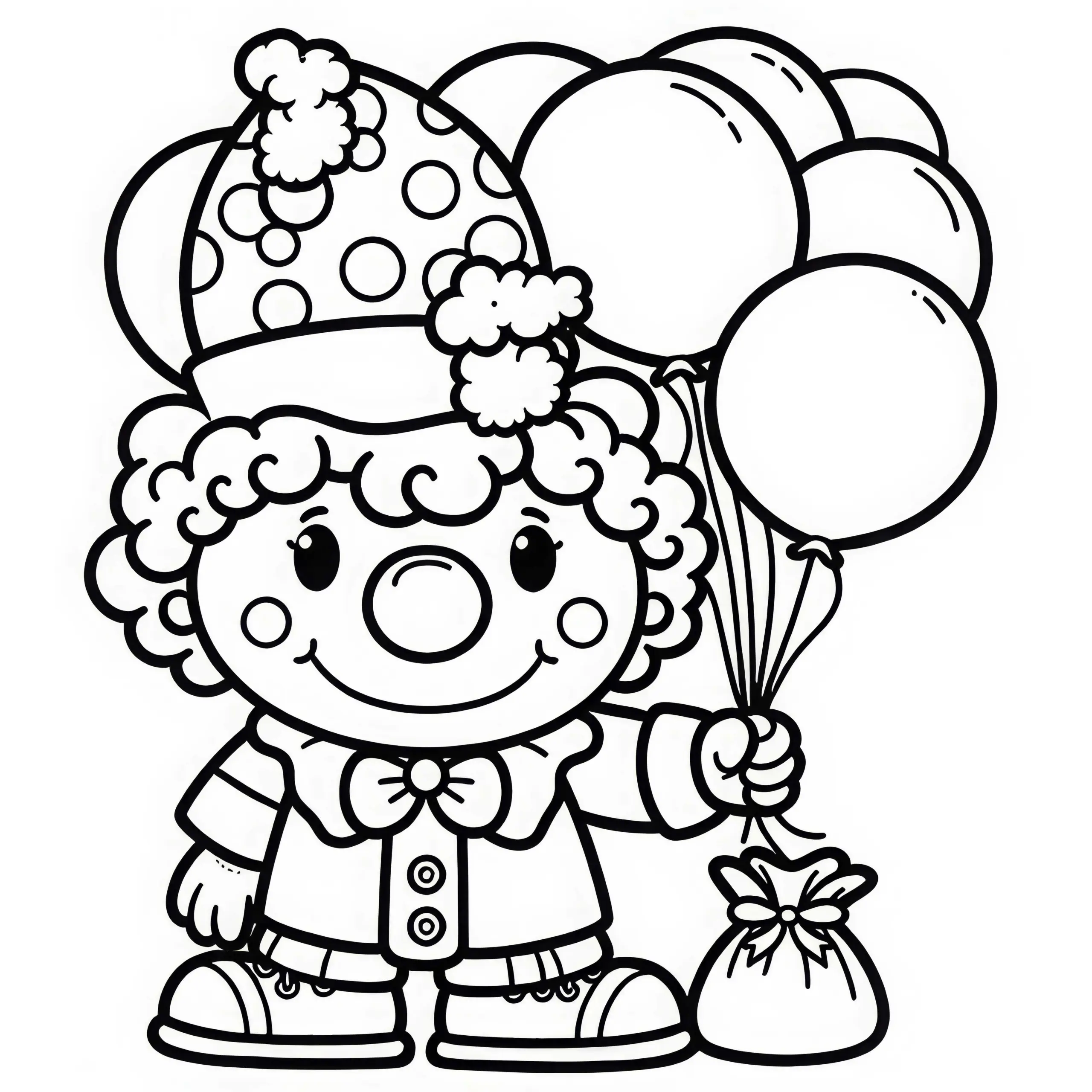 Clown mit Luftballons Malvorlage Einfach Gratis (Ausmalbild)