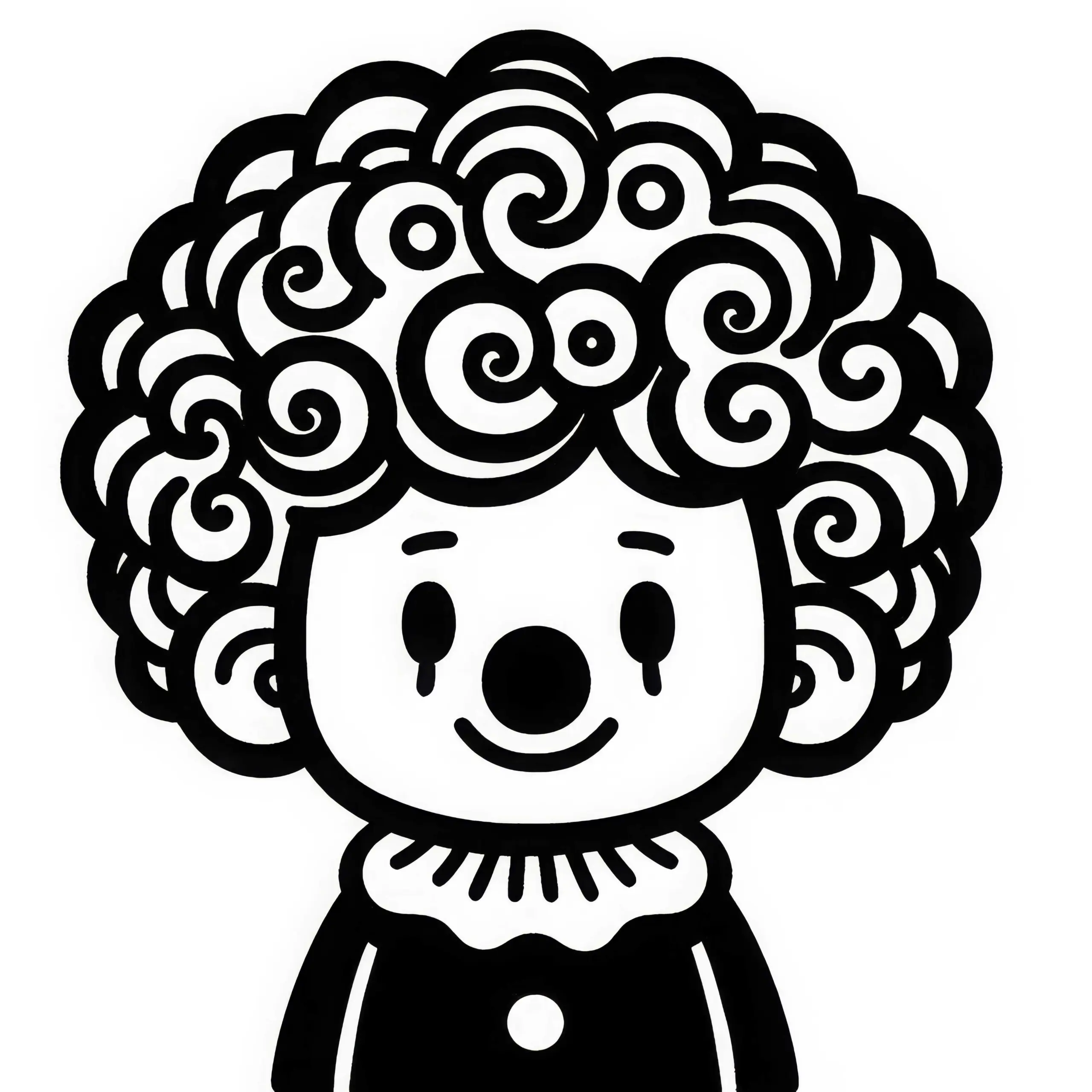 Clown mit lustigen Haaren – Malvorlage einfach kostenlos (Ausmalbild)