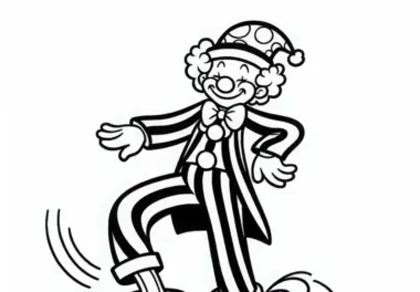 Clown tanzt mit übergroßen Schuhen – Malvorlage einfach und gratis
