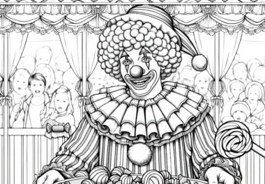 Clown verteilt Bonbons Ausmalbild kostenlos zum Download