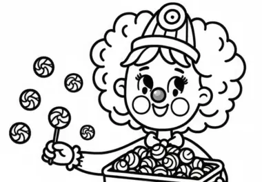 Clown verteilt Bonbons: Ausmalbild einfach und gratis