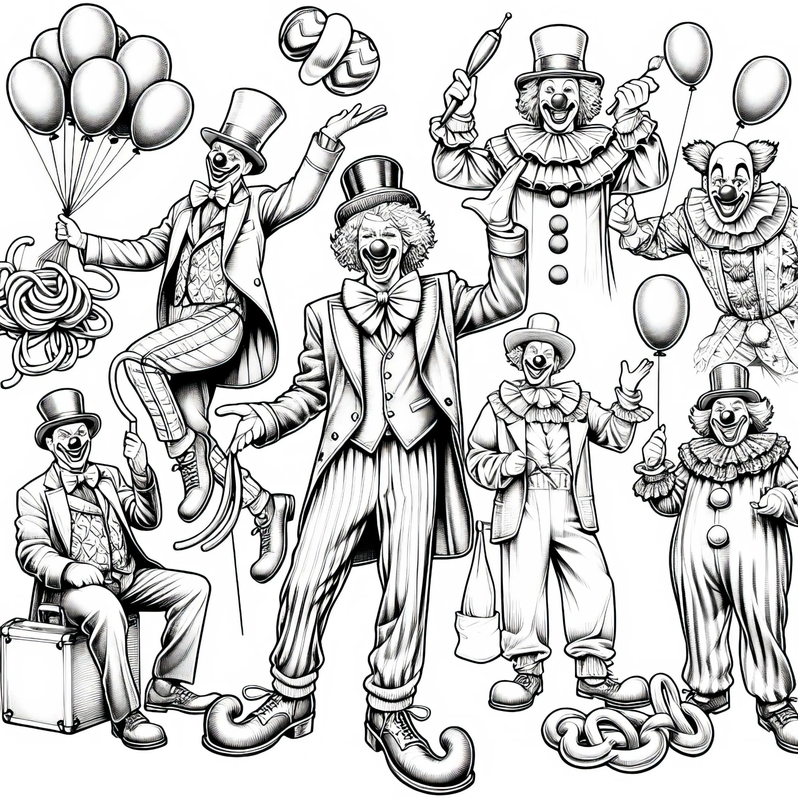 Clowns Malvorlage Detailreich Kostenlos (Ausmalbild)