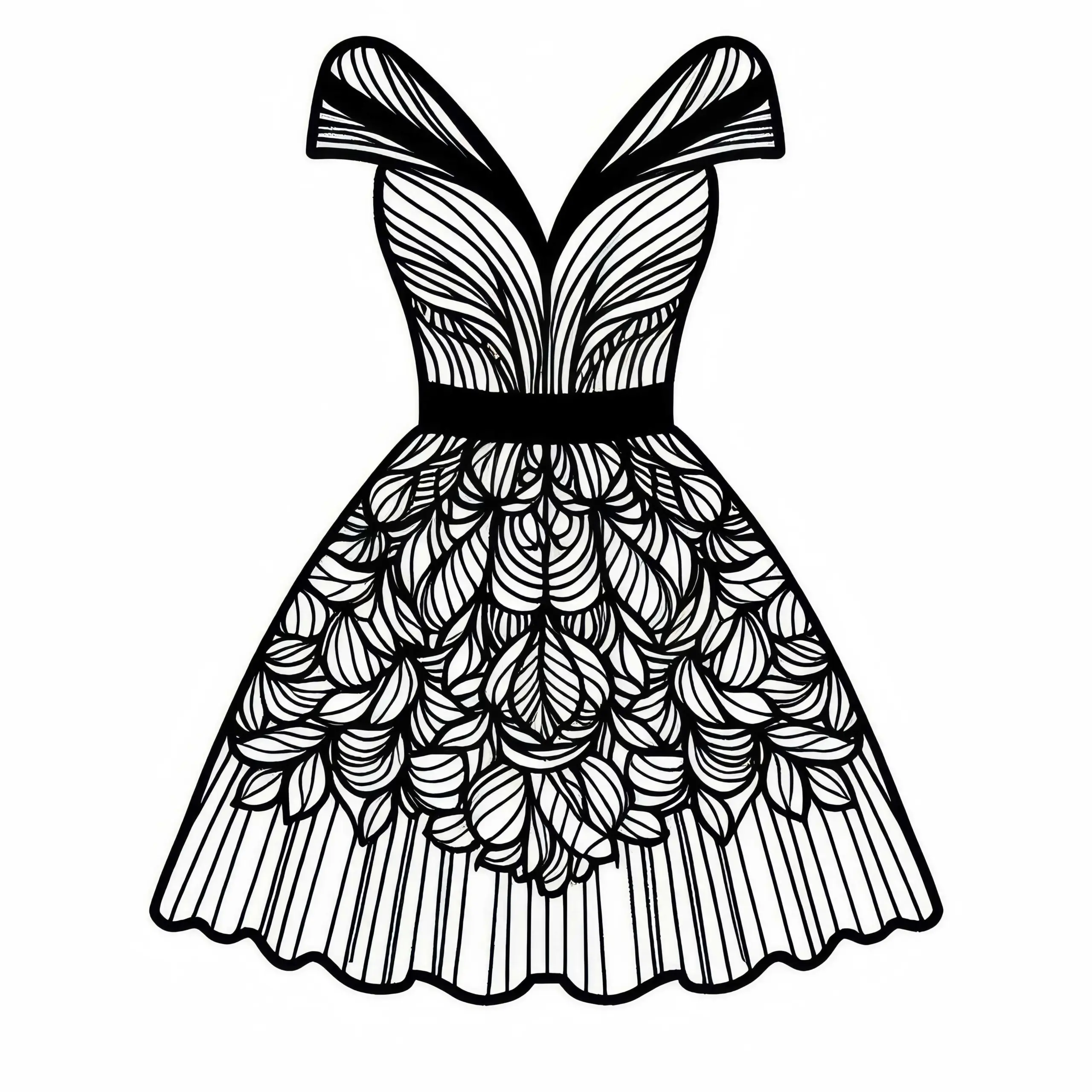 Cocktailkleid Ausmalbild für Kleidung zum Gratis Download