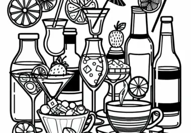 Cocktails als Getränke zum Essen – Malvorlage kostenlos