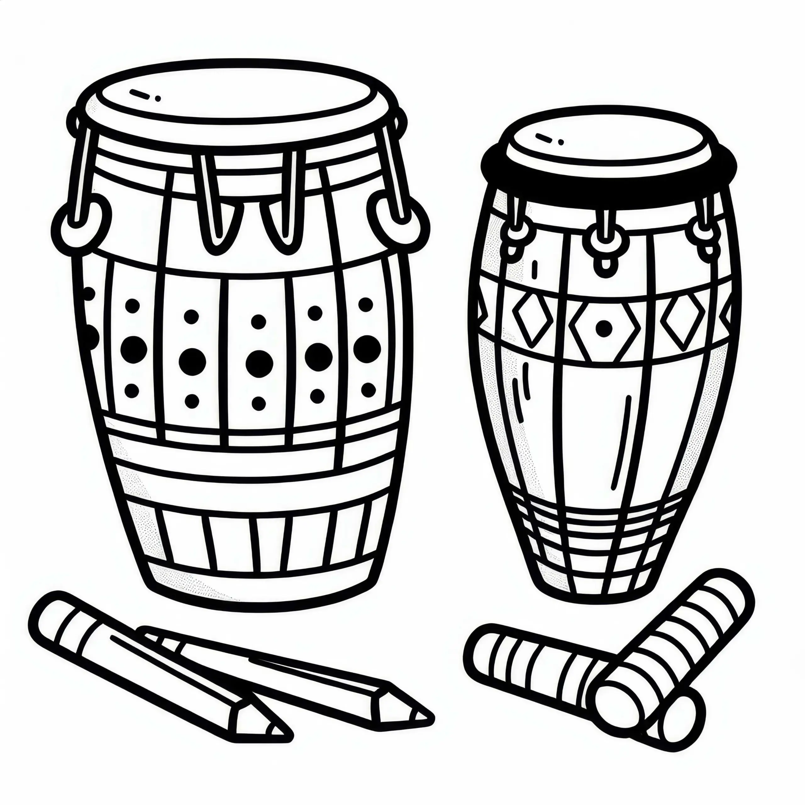 Ausmalbild eines Congas – Kostenloses Schlaginstrument zum Download