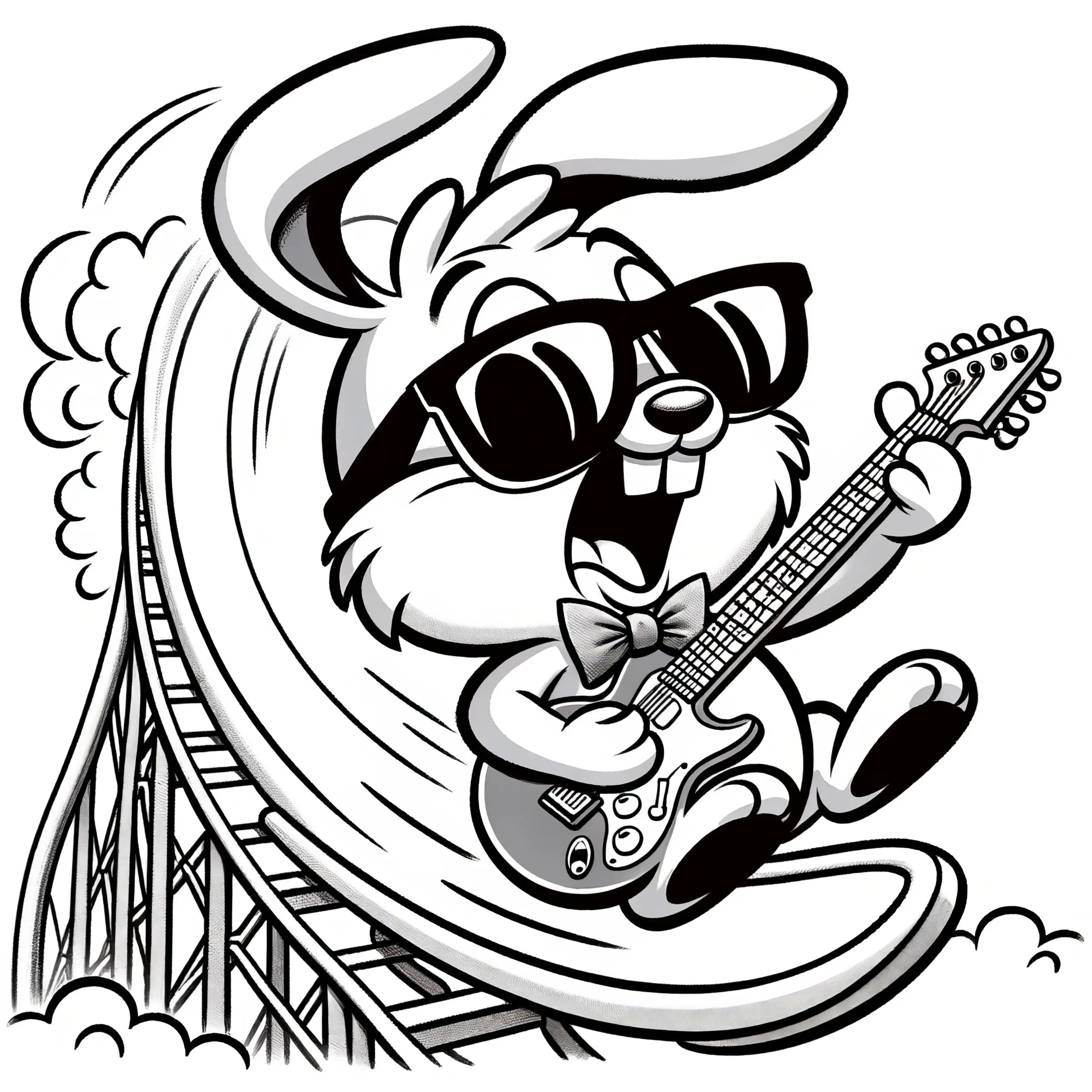 Cooler Osterhase mit Sonnenbrille und Gitarre: Ausmalbild zum Download (Gratis)
