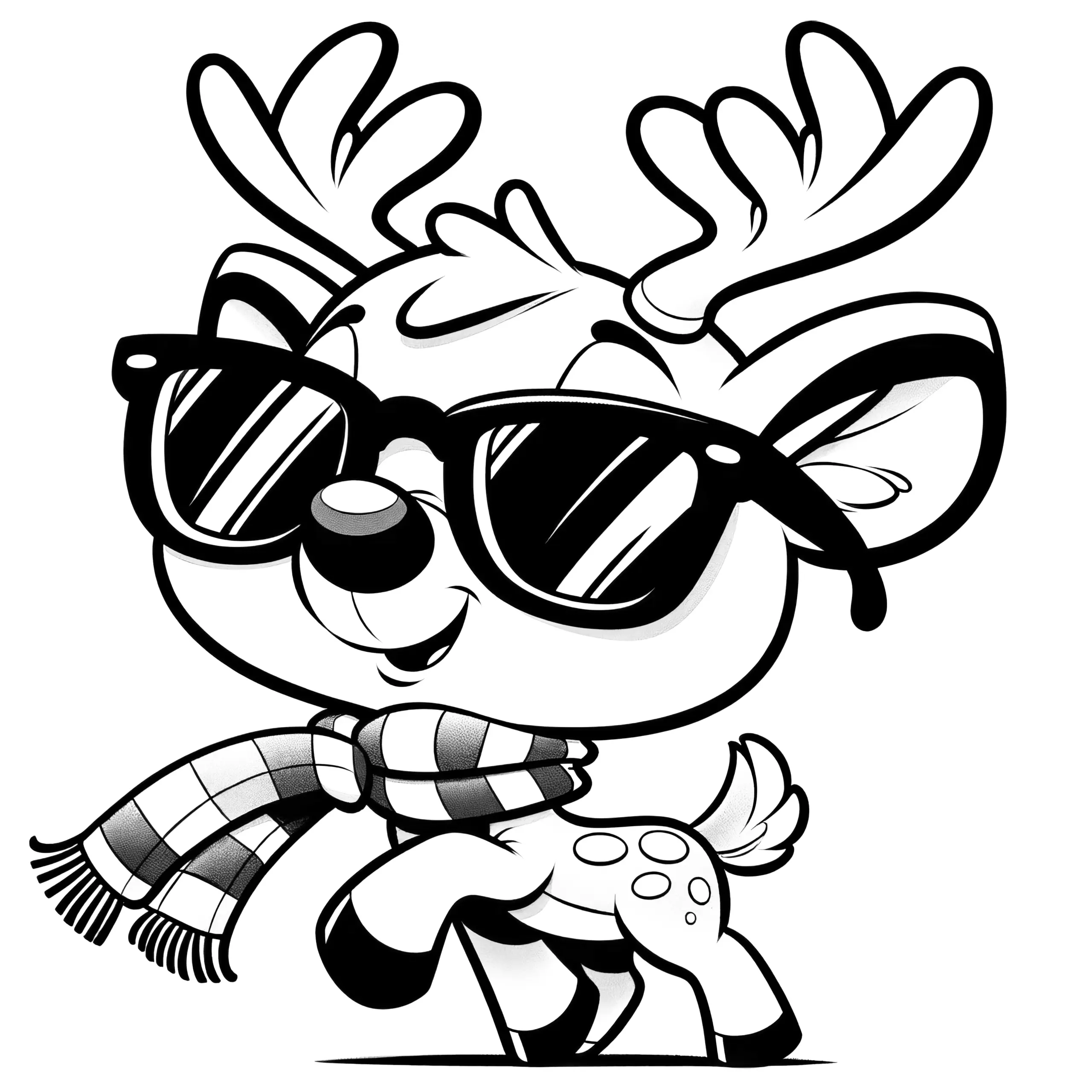 Cooles Rentier mit Sonnenbrille zu Weihnachten (Ausmalbild)