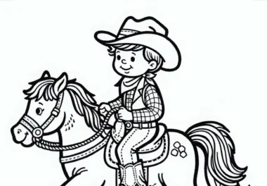Cowboy auf Pony – Malvorlage für Jungs ab drei kostenlos