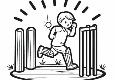 Cricket-Spieler läuft – Ausmalbild Vorlage einfach und gratis