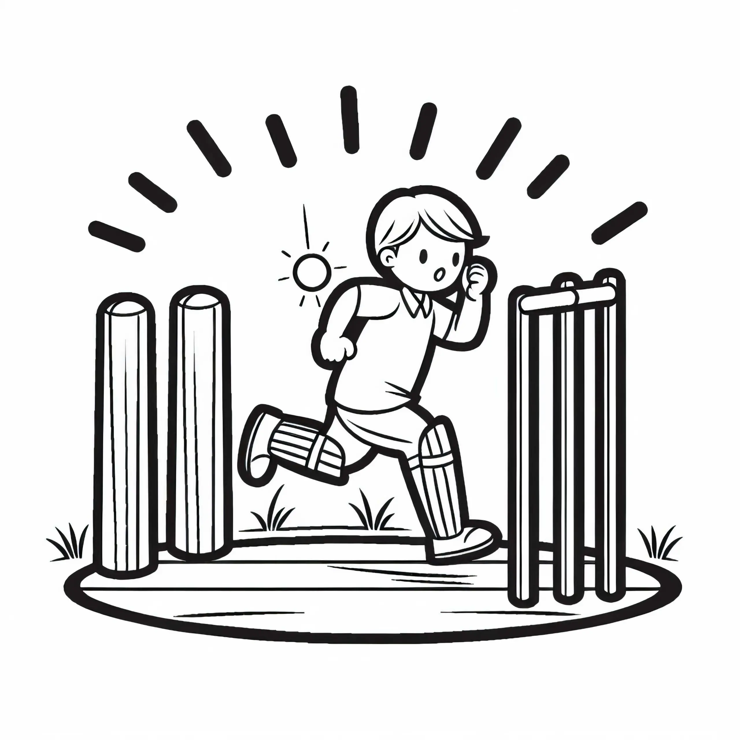 Cricket-Spieler läuft – Ausmalbild Vorlage einfach und gratis