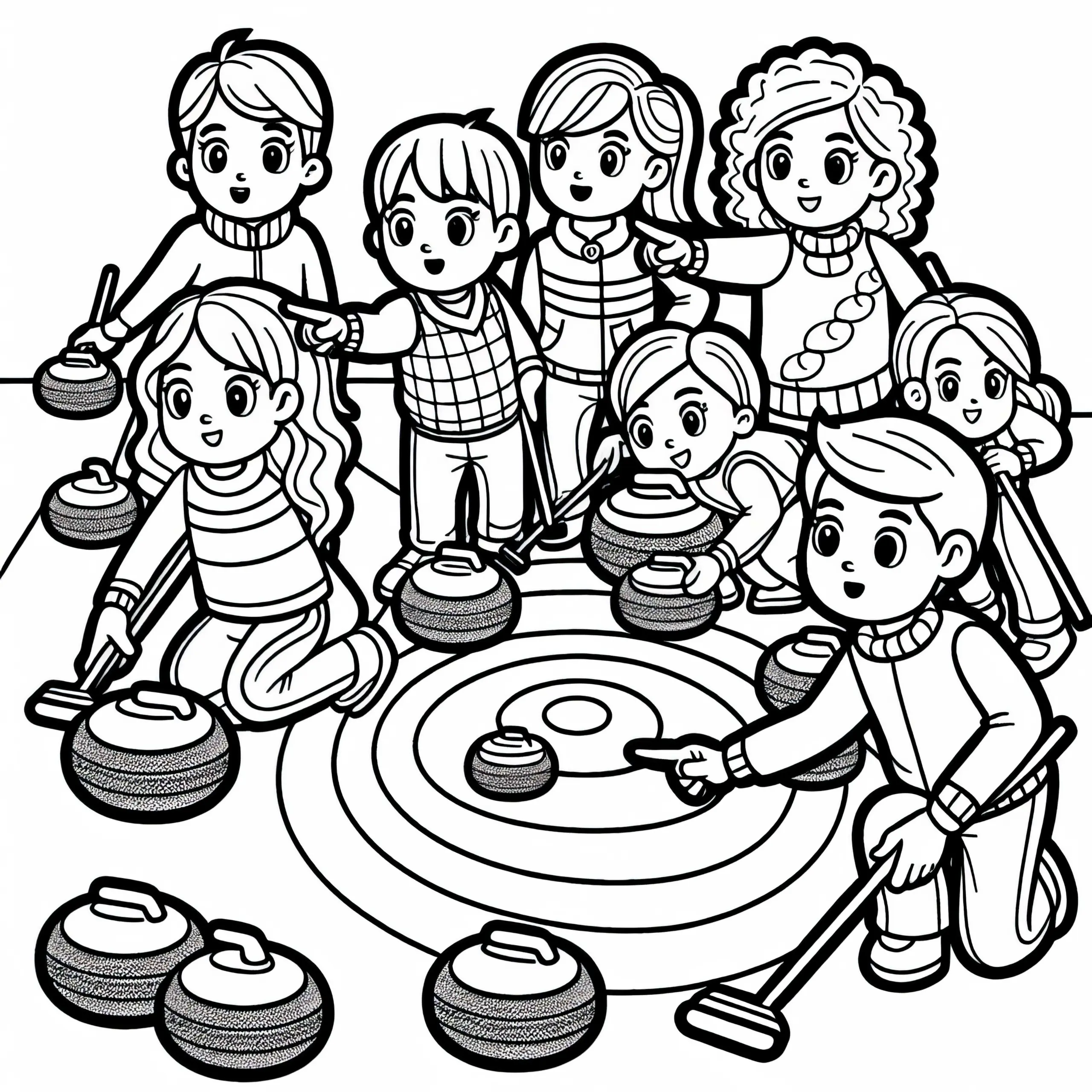 Curling Team Ausmalbild einfach kostenlos