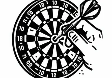 Dartscheibe mit perfekt getroffenem Bullseye als Ausmalbild kostenlos