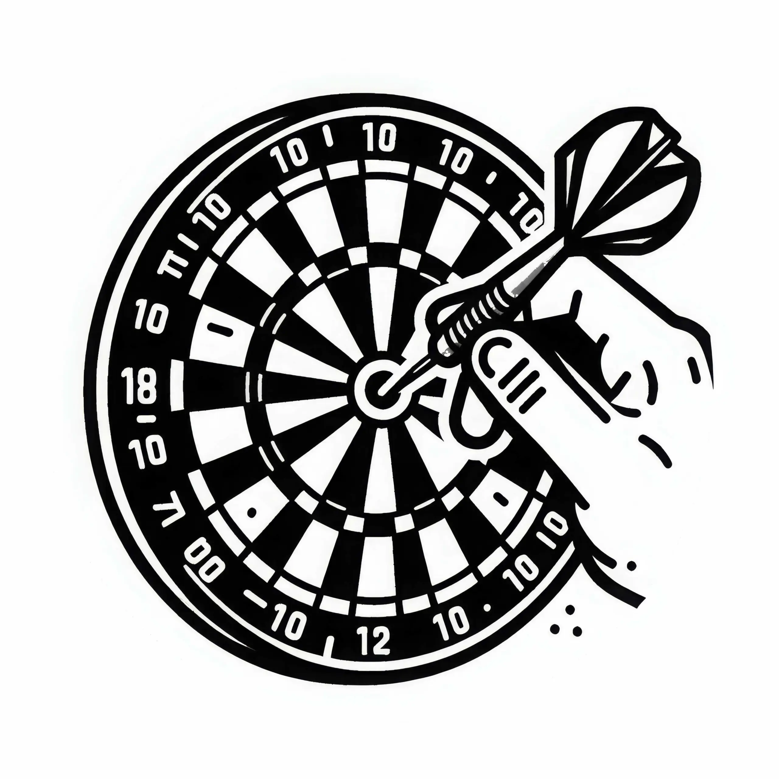 Dartscheibe mit perfekt getroffenem Bullseye als Ausmalbild kostenlos