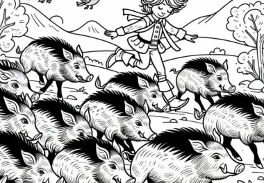 Das Schneiderlein überlistet eine Wildschweinhorde – Ausmalbild Märchen gratis