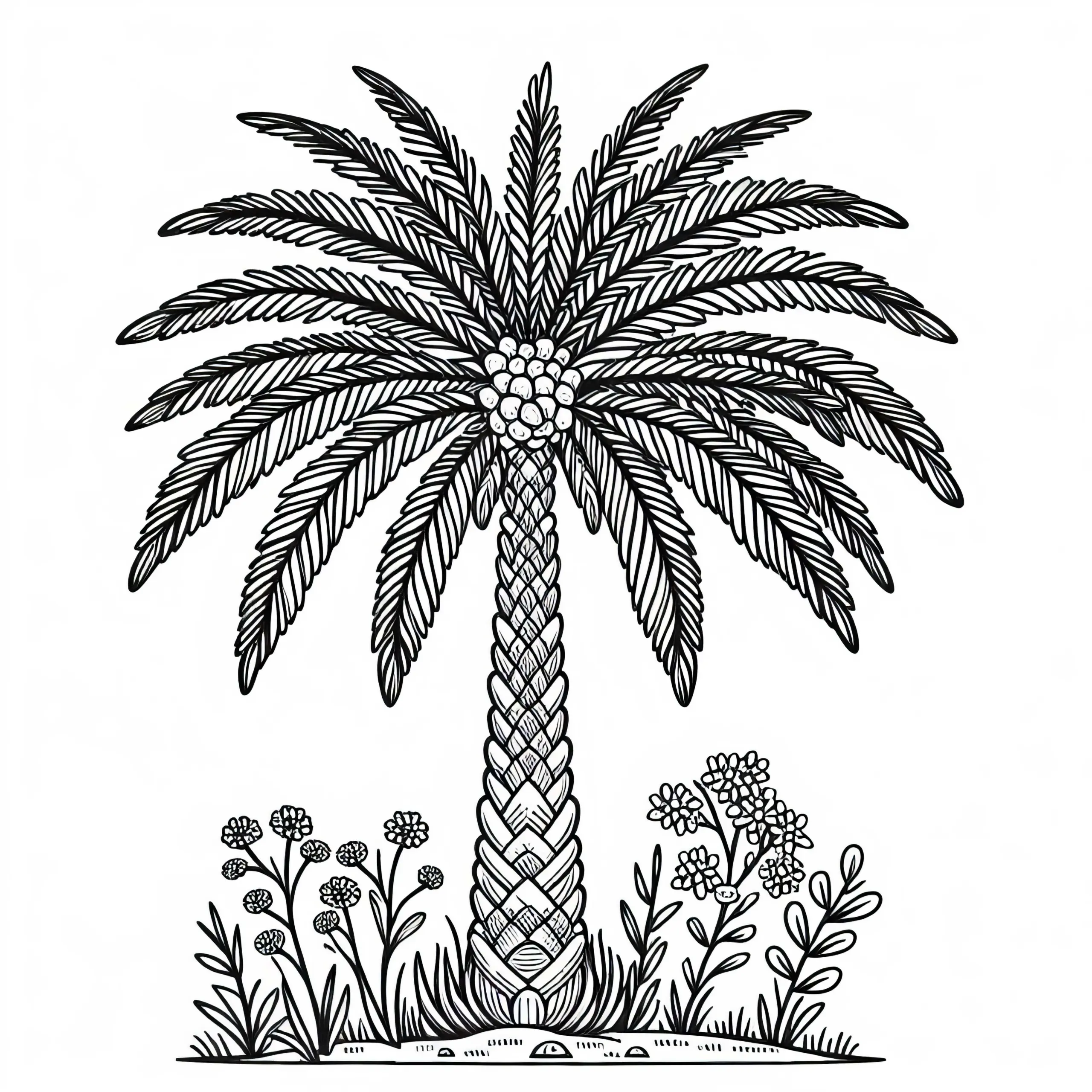 Dattelpalme Phoenix dactylifera Malvorlage Kostenlos (Ausmalbild)