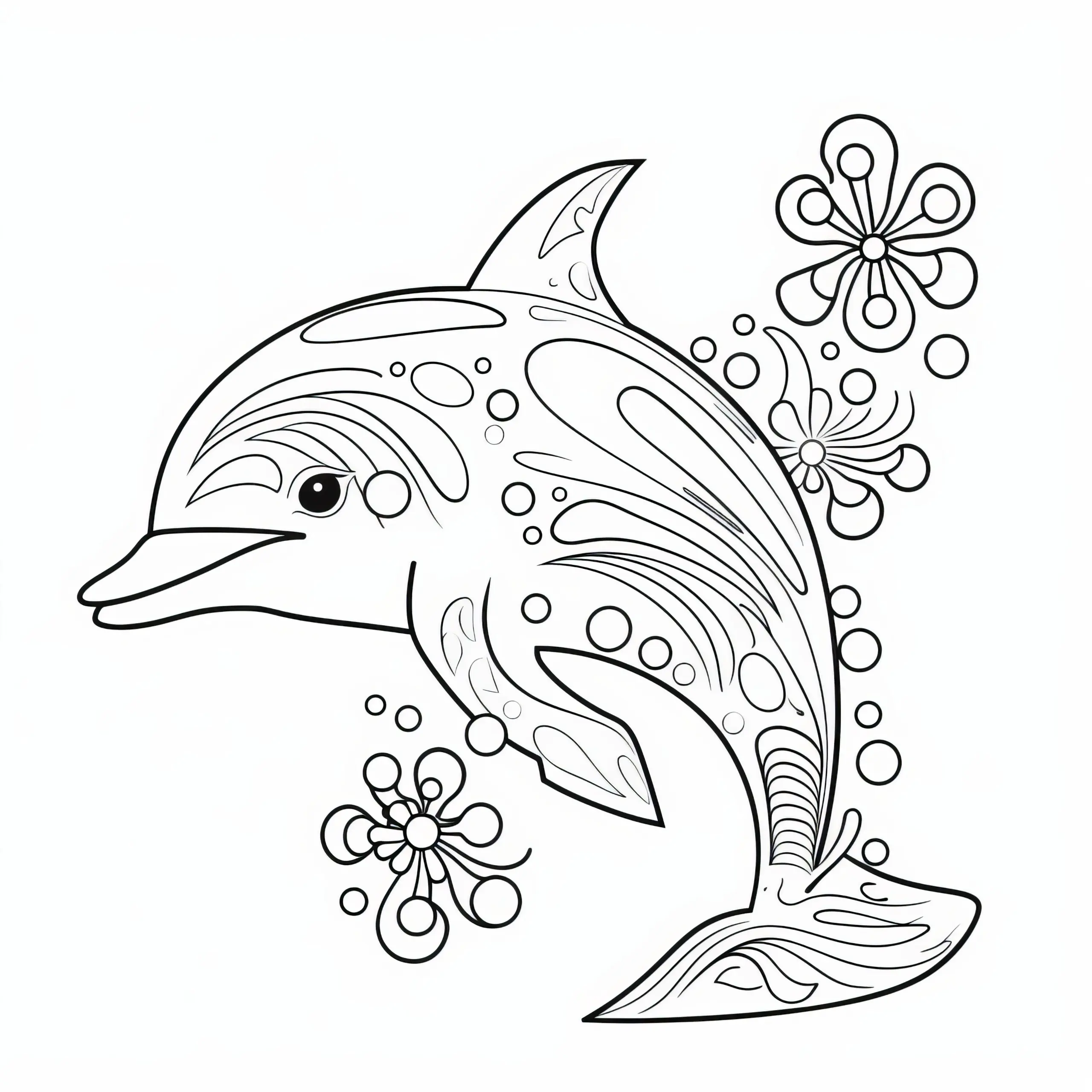 Delfin mit kunstvollen Elementen: Ausmalbild kostenlos zum Download