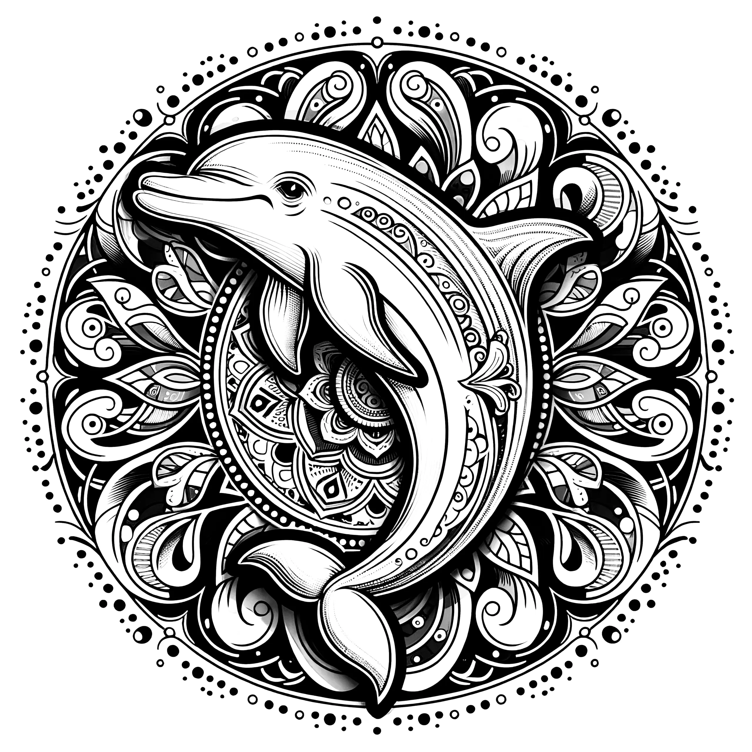 Delfin-Mandala: Kostenlos zum Download (Ausmalbild)
