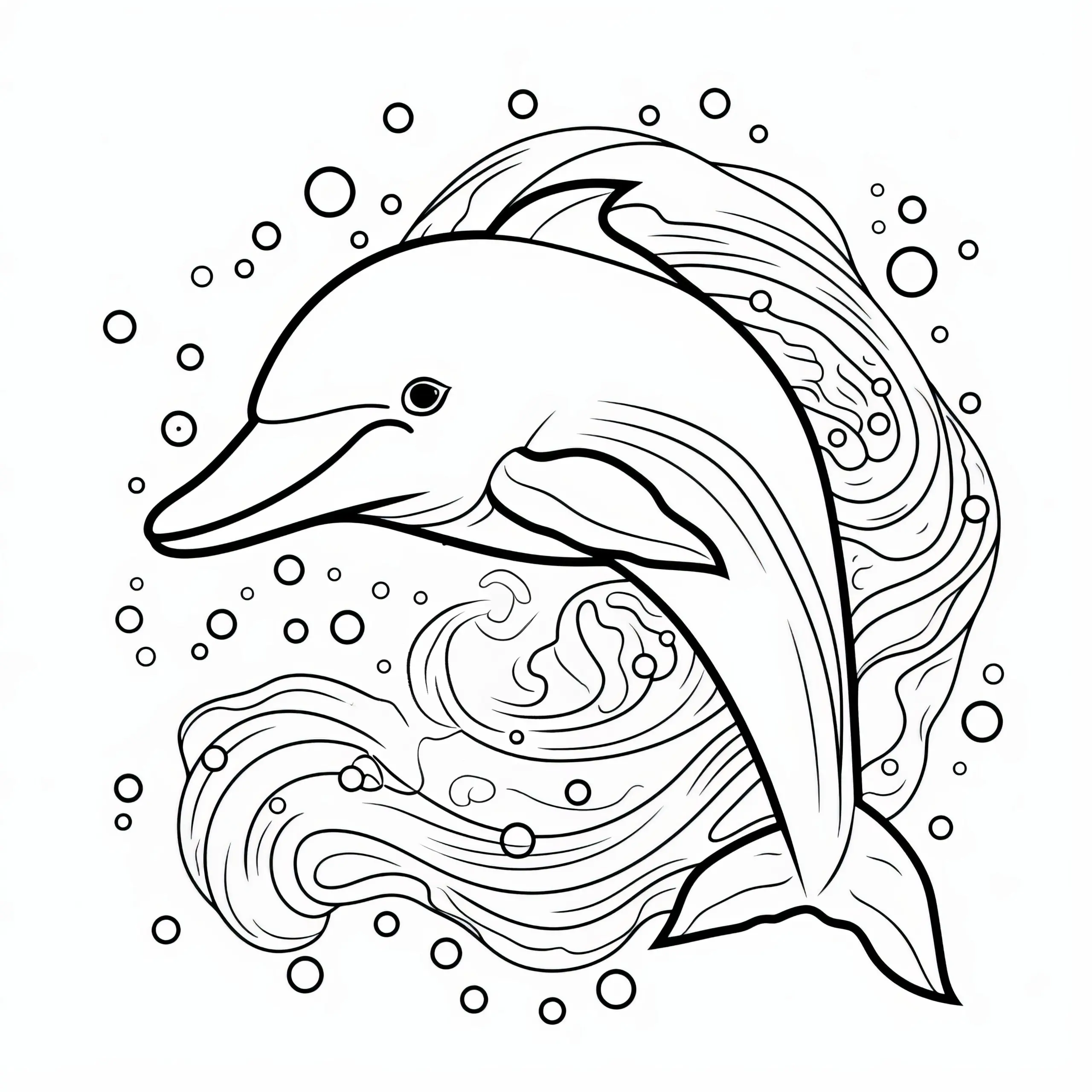 Delfin im sprudelnden Wasser: Einfaches Ausmalbild kostenlos