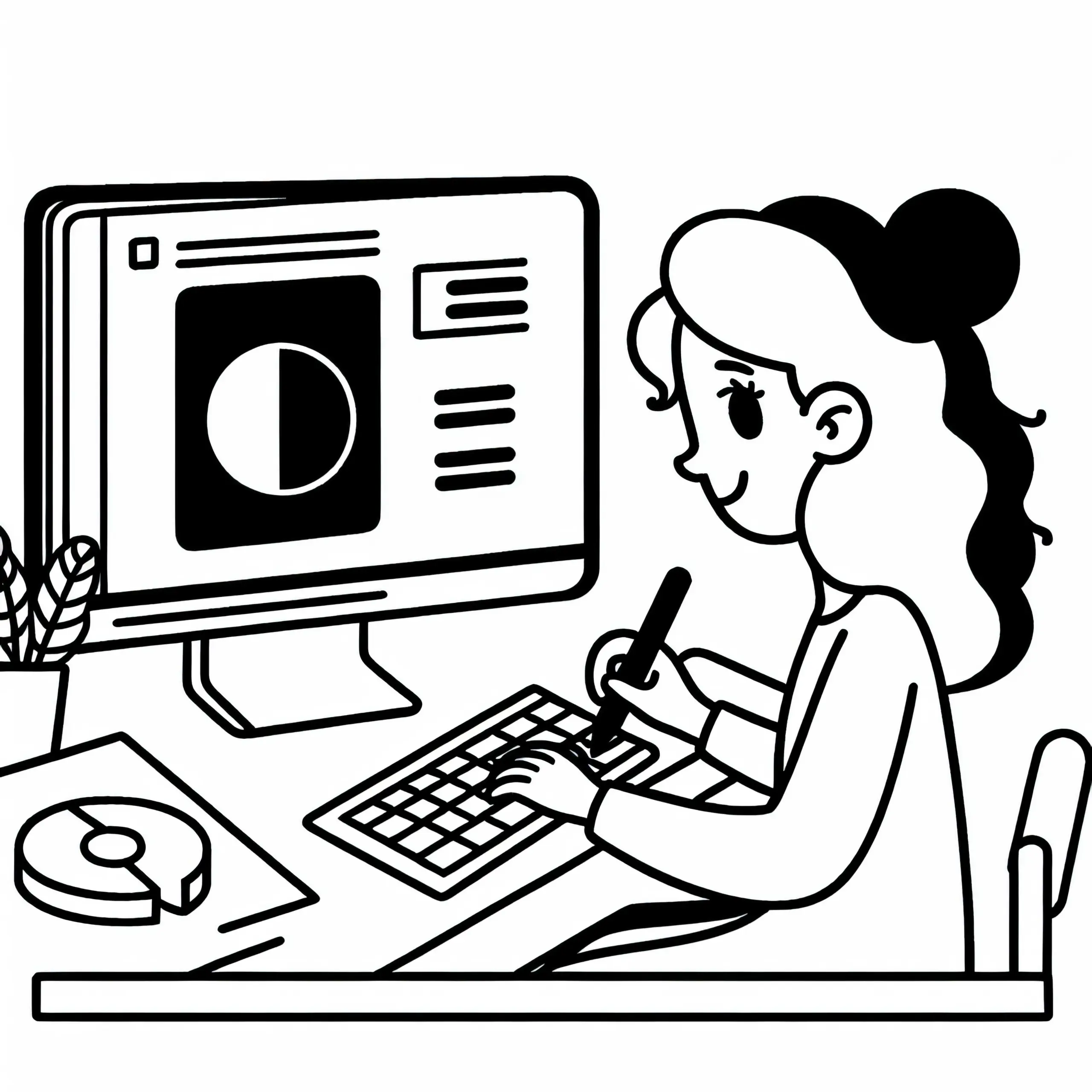 Designerin gestaltet ein Logo am Computer – Ausmalbild gratis