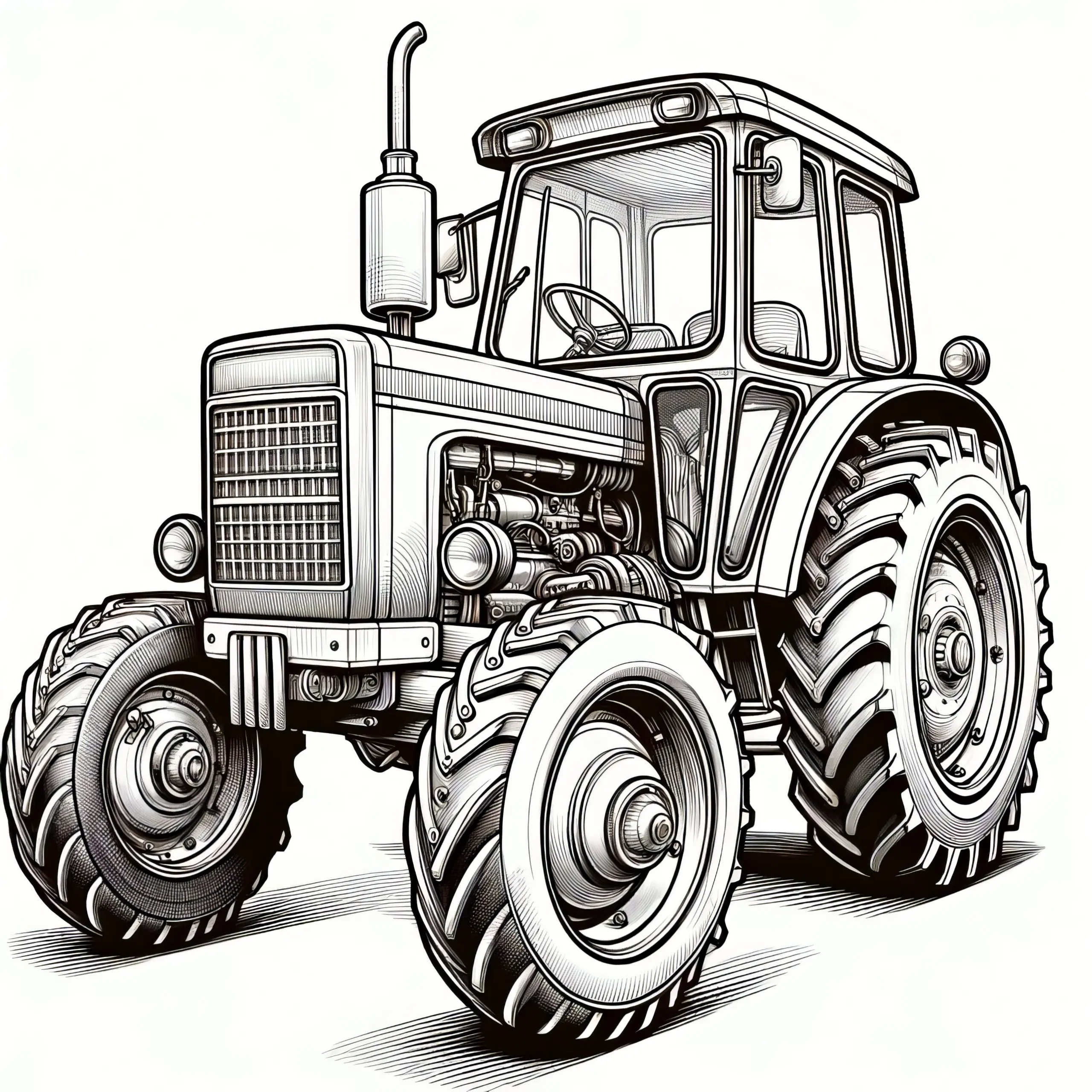 Detaillierter alter Traktor: Realistisches Ausmalbild (Gratis)