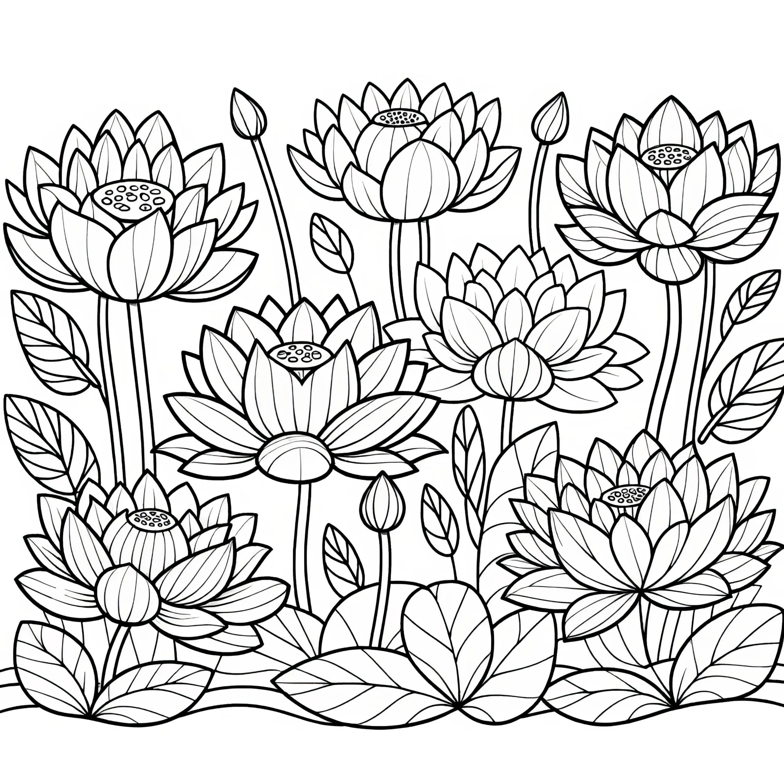 Detailreiche Lotusblumen Blüten als Malvorlage (Gratis) (Ausmalbild)