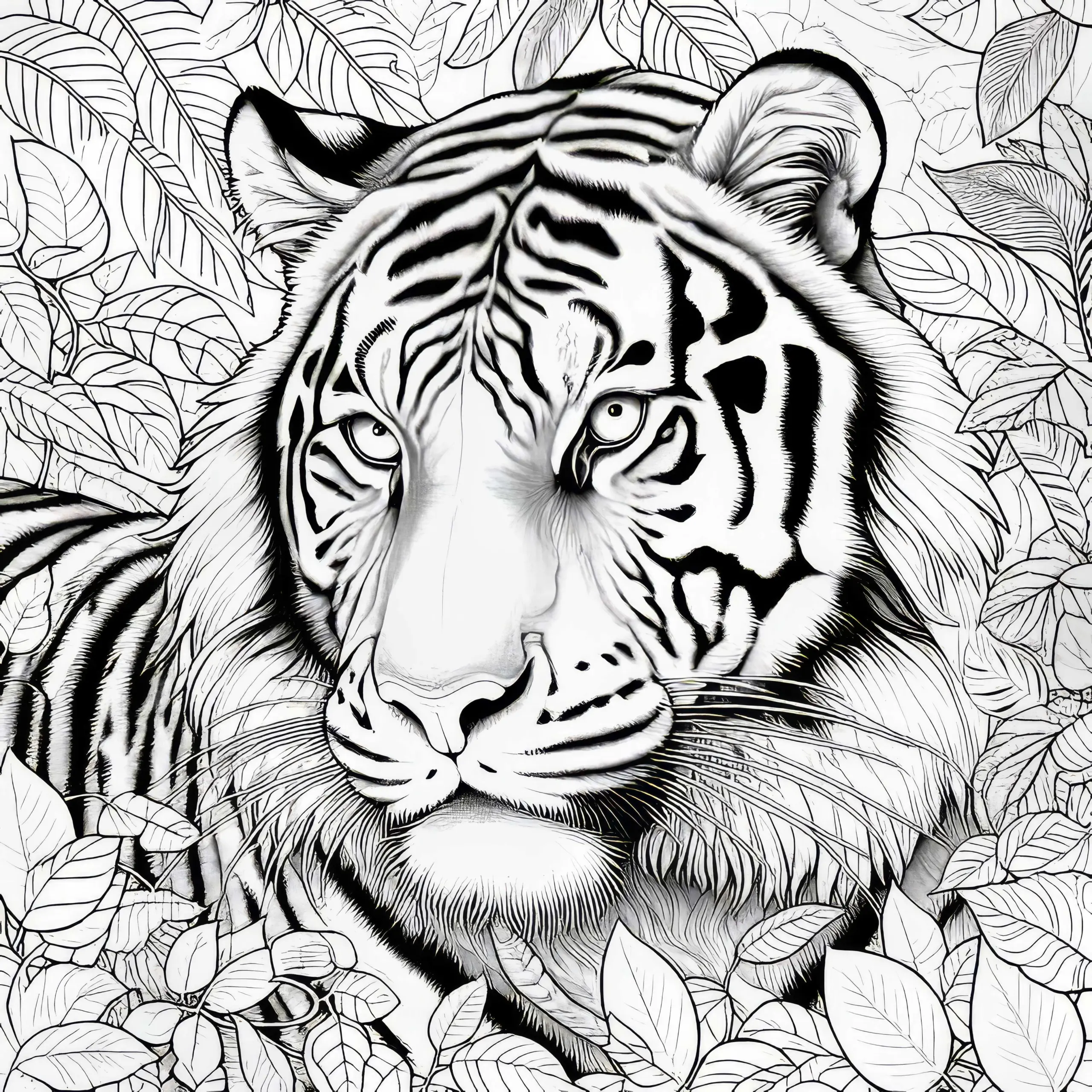 Detailreiches Ausmalbild eines Tigers: Kostenlos zum Herunterladen