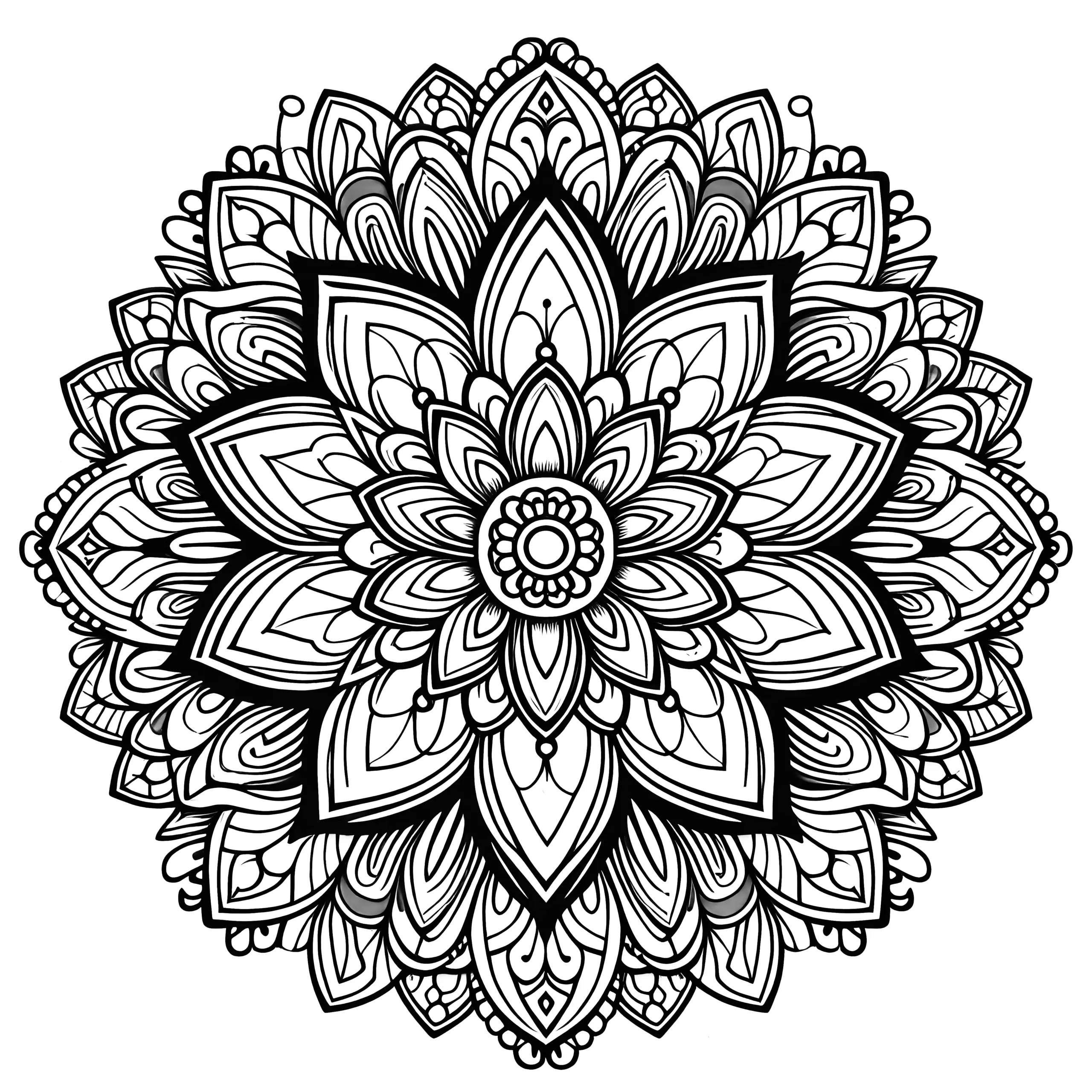 Detailreiches Blüte-Mandala: Für kreative Entspannung (Kostenlos) (Ausmalbild)