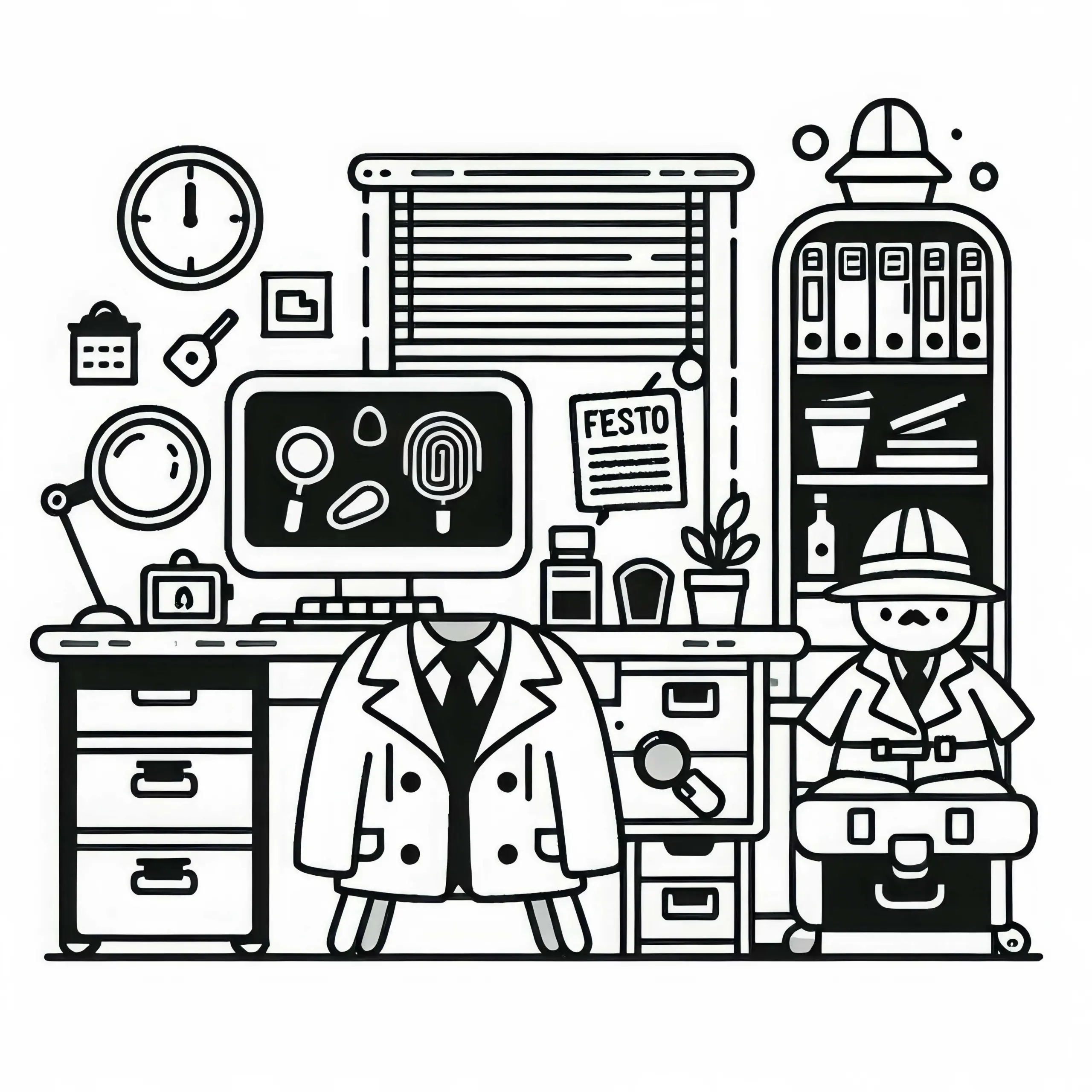 Detektivbüro Malvorlage Einfach Kostenlos (Ausmalbild)