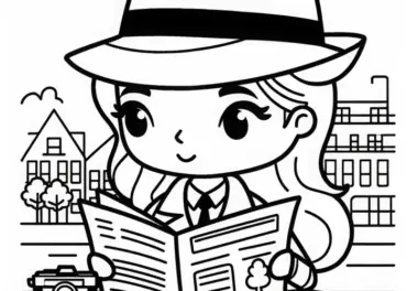 Detektivin mit Zeitung – Ausmalbild einfach kostenlos