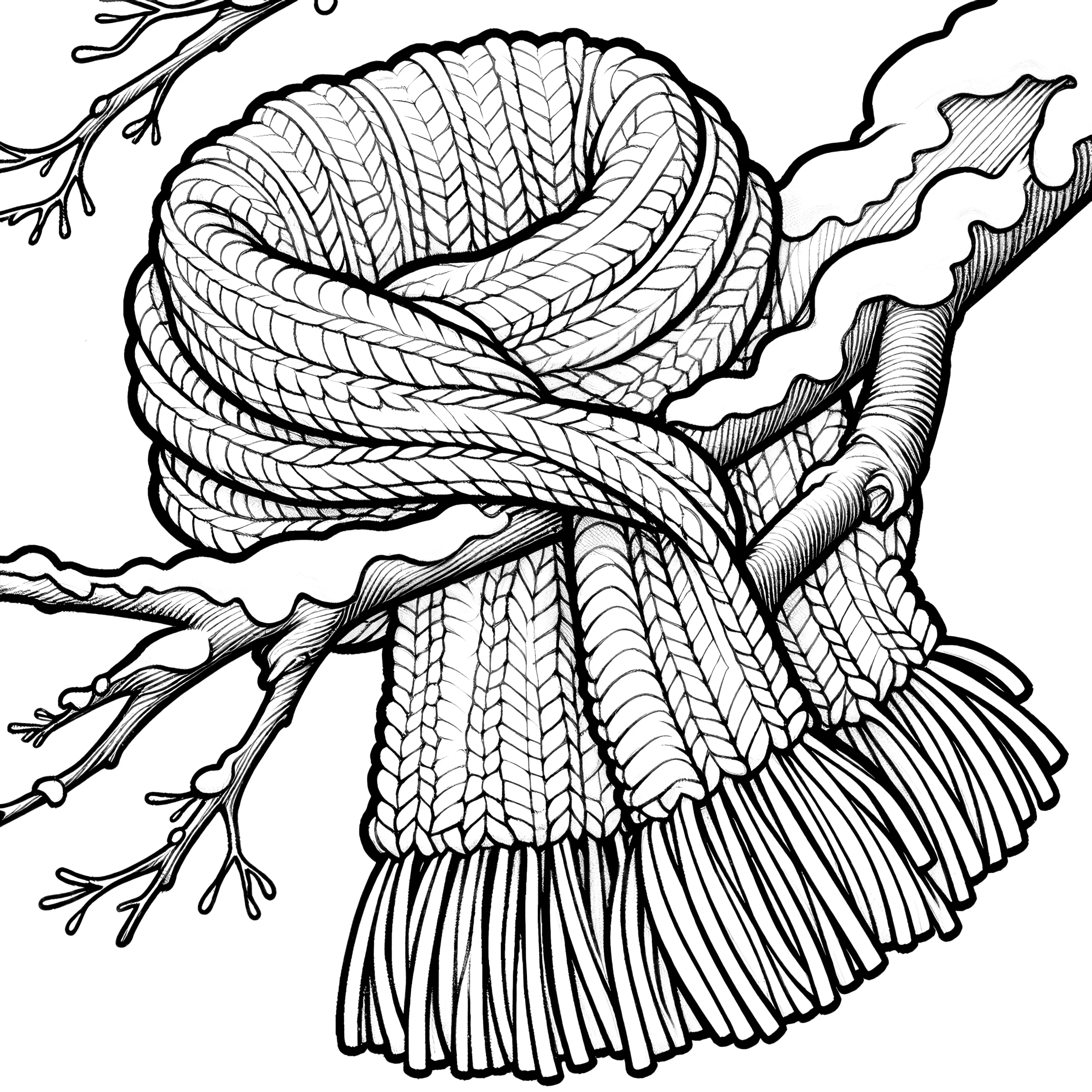 Dicker Schal: Winterbild zum Ausmalen für Kinder (Ausmalbild)