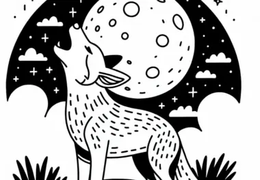 Dingo heult unter dem Mond – Ausmalbild gratis