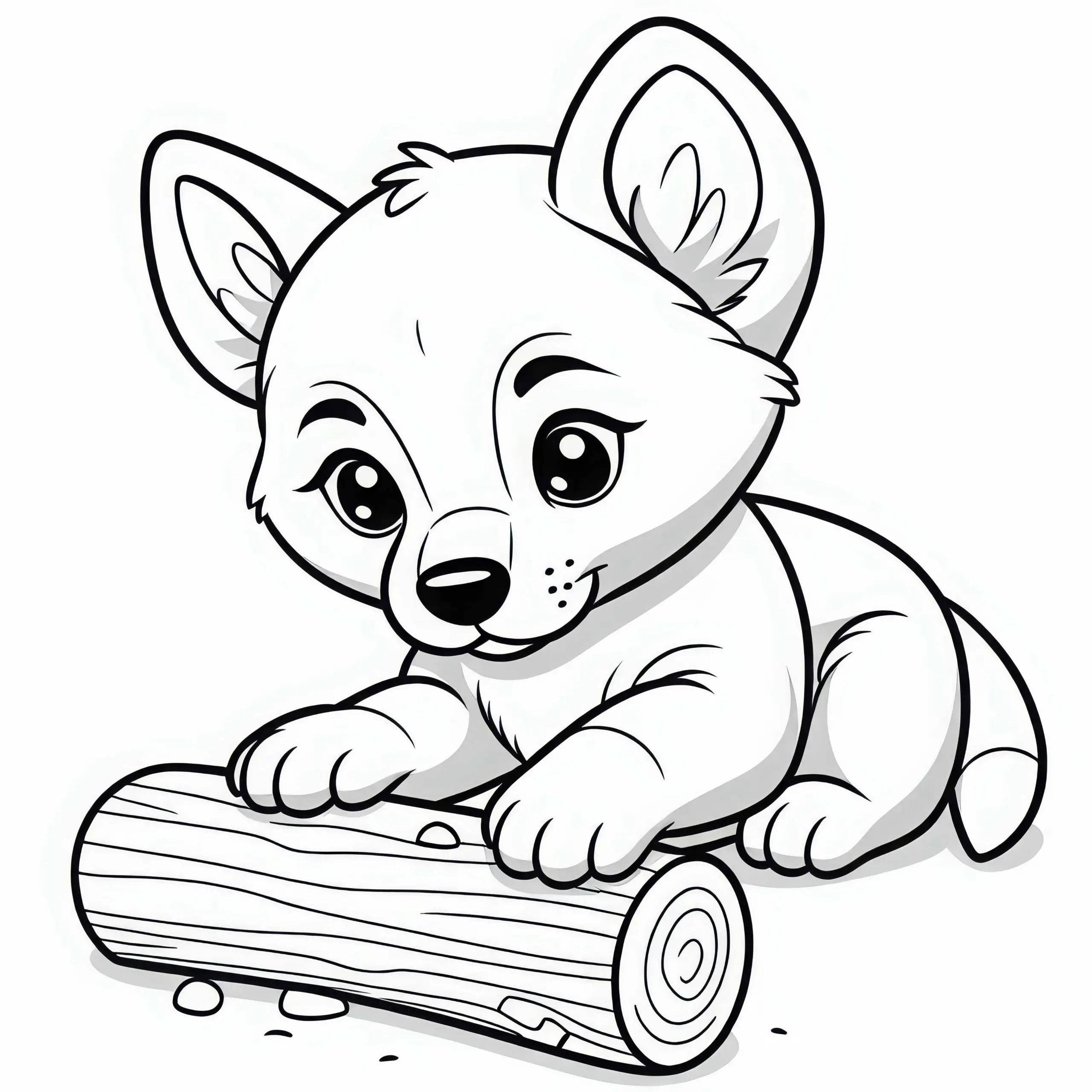 Dingowelpe spielt mit einem Stück Holz – Malvorlage gratis (Ausmalbild)