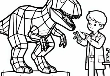 Dino-Forscher erstellt 3D-Modell eines Dinosauriers – Ausmalbild kostenlos