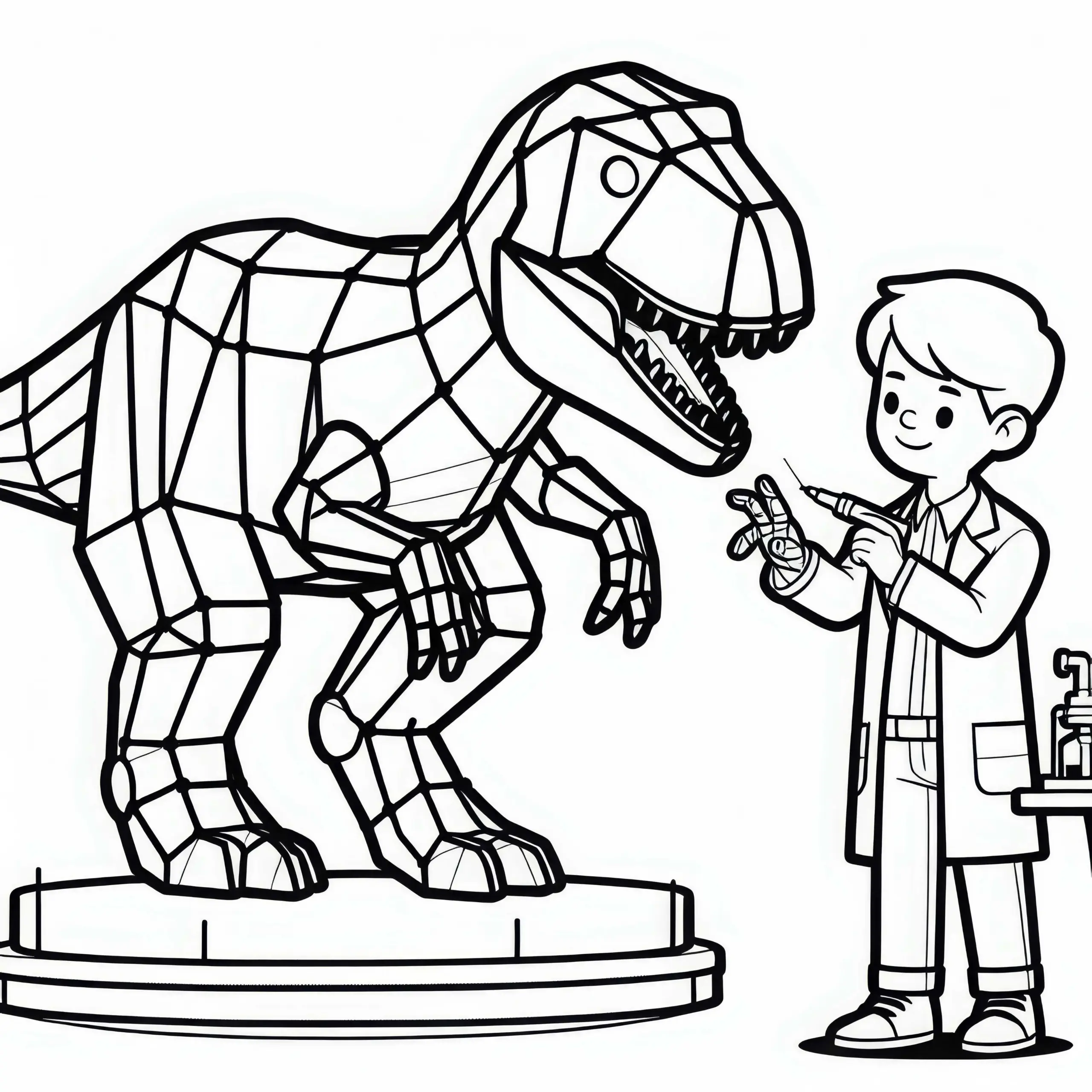 Dino-Forscher erstellt 3D-Modell eines Dinosauriers – Ausmalbild kostenlos